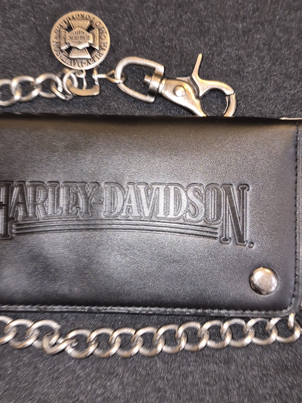 Harley-Davidson Black Leather Trifold Wallet with Chain